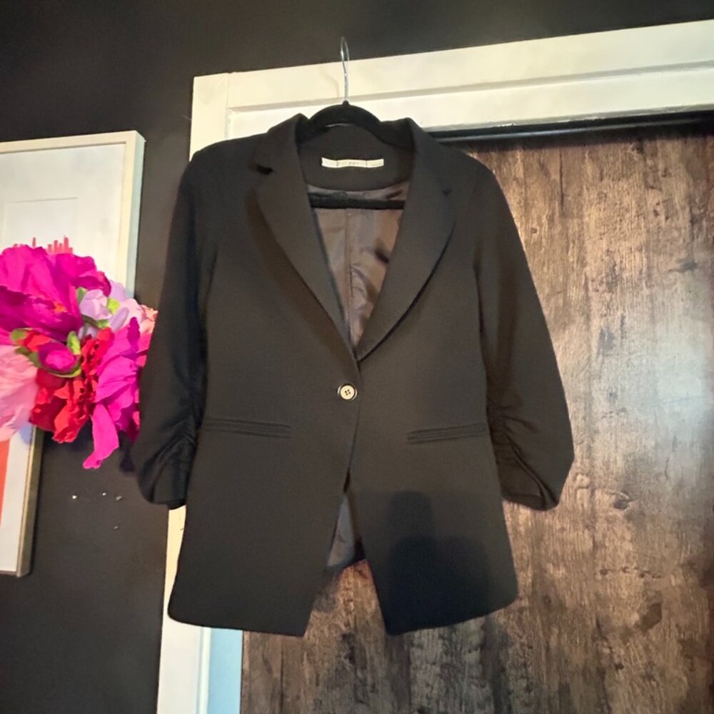 Gibson Black Ruched Sleeve Blazer Small